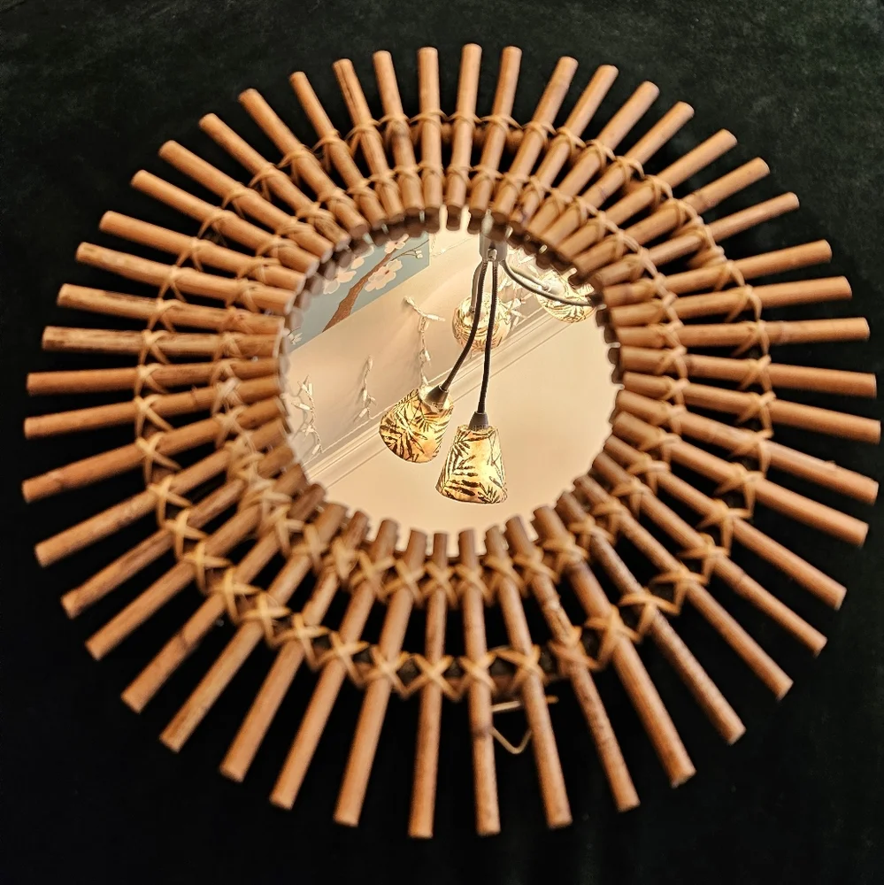 World Market Bamboo round rattan mirror small